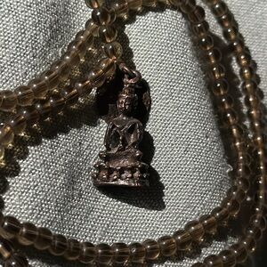 Smoky Quartz Buddha Necklace Mala